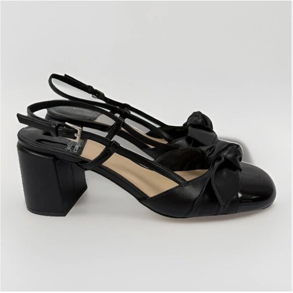 Jeffrey Campbell Baby Doll Knot Bow‎ Block Heels Chunky Black Patent Slingback - Picture 4 of 16